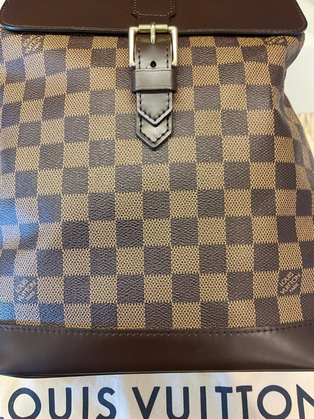 LOUIS VUITTON AUTHENTIC Brown Check Damier Ebine Soho Backpack-IMMACULATE - Picture 4 of 16